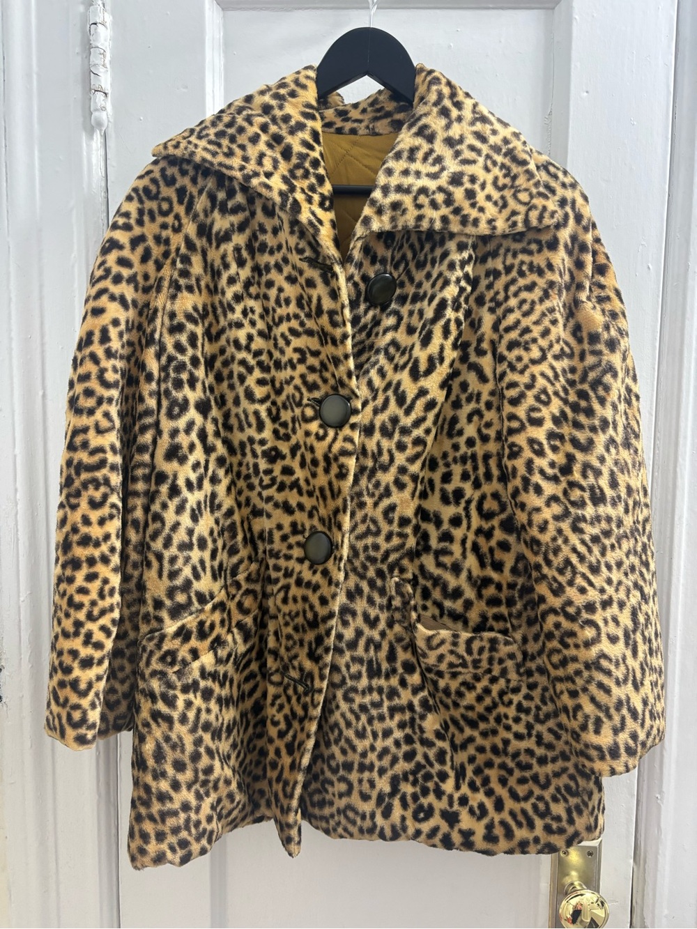 Leopard Print Southampton Button-Front Women's Coat - Tan/Black L/XL